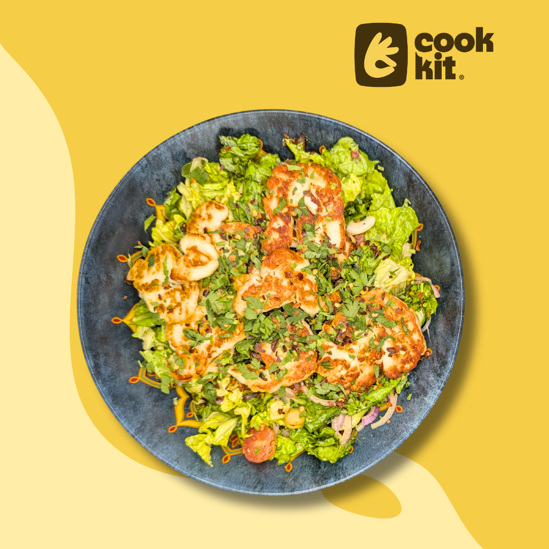 Halloumi and Chickpea Warm Salad with Lemon Dressing