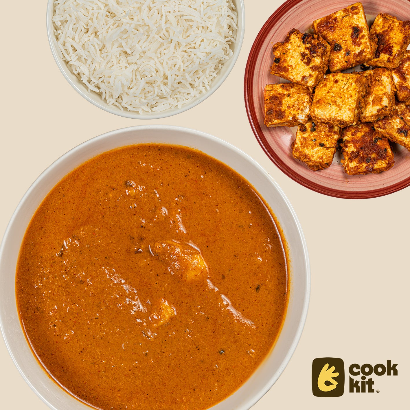 Achaari Paneer Tikka + Chicken Xacuti + Rice