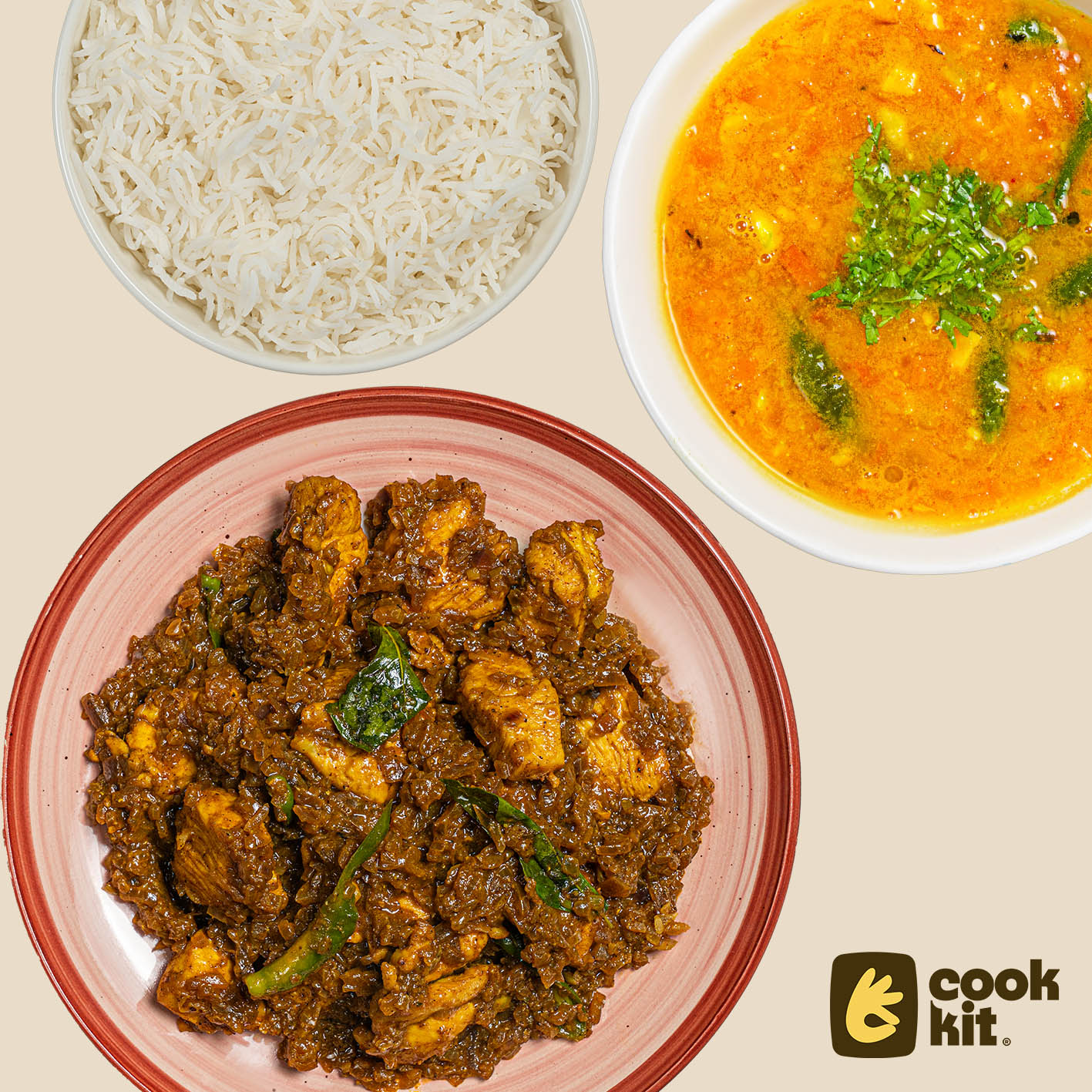 Chicken Pepper fry + Tomato Pappu + Rice