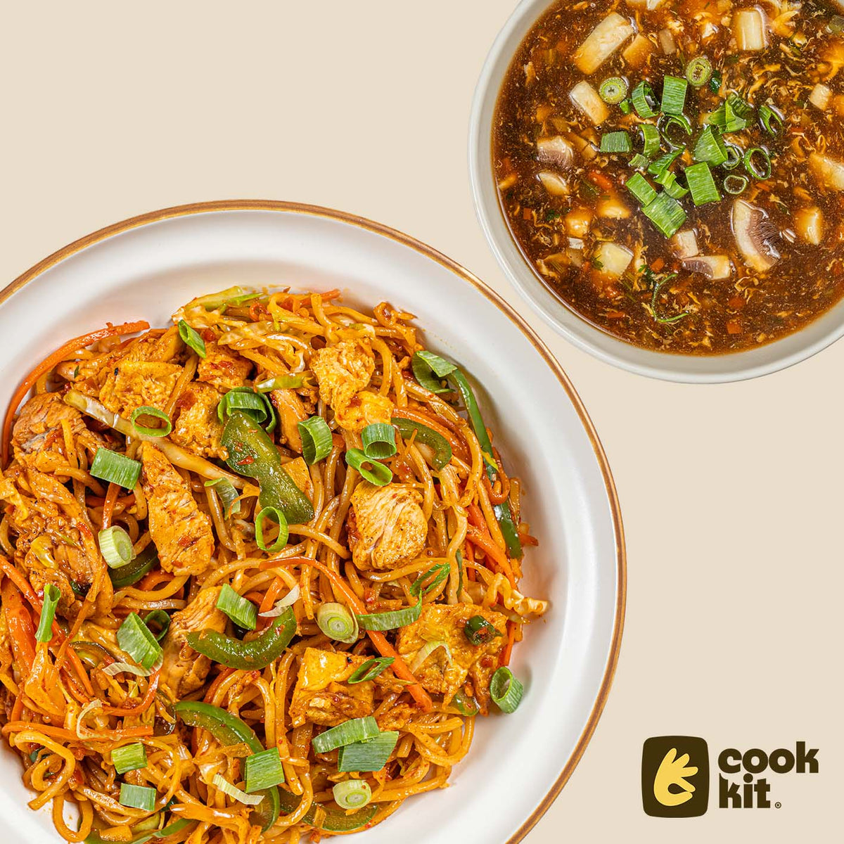 Chicken Hot & Sour Soup + Chicken Schezwan Noodles.