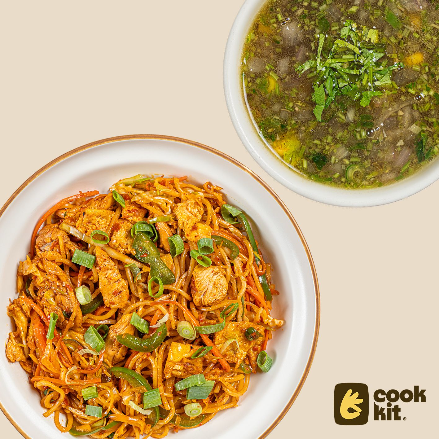 Lemon Coriander Veg + Chicken Schezwan Noodles.