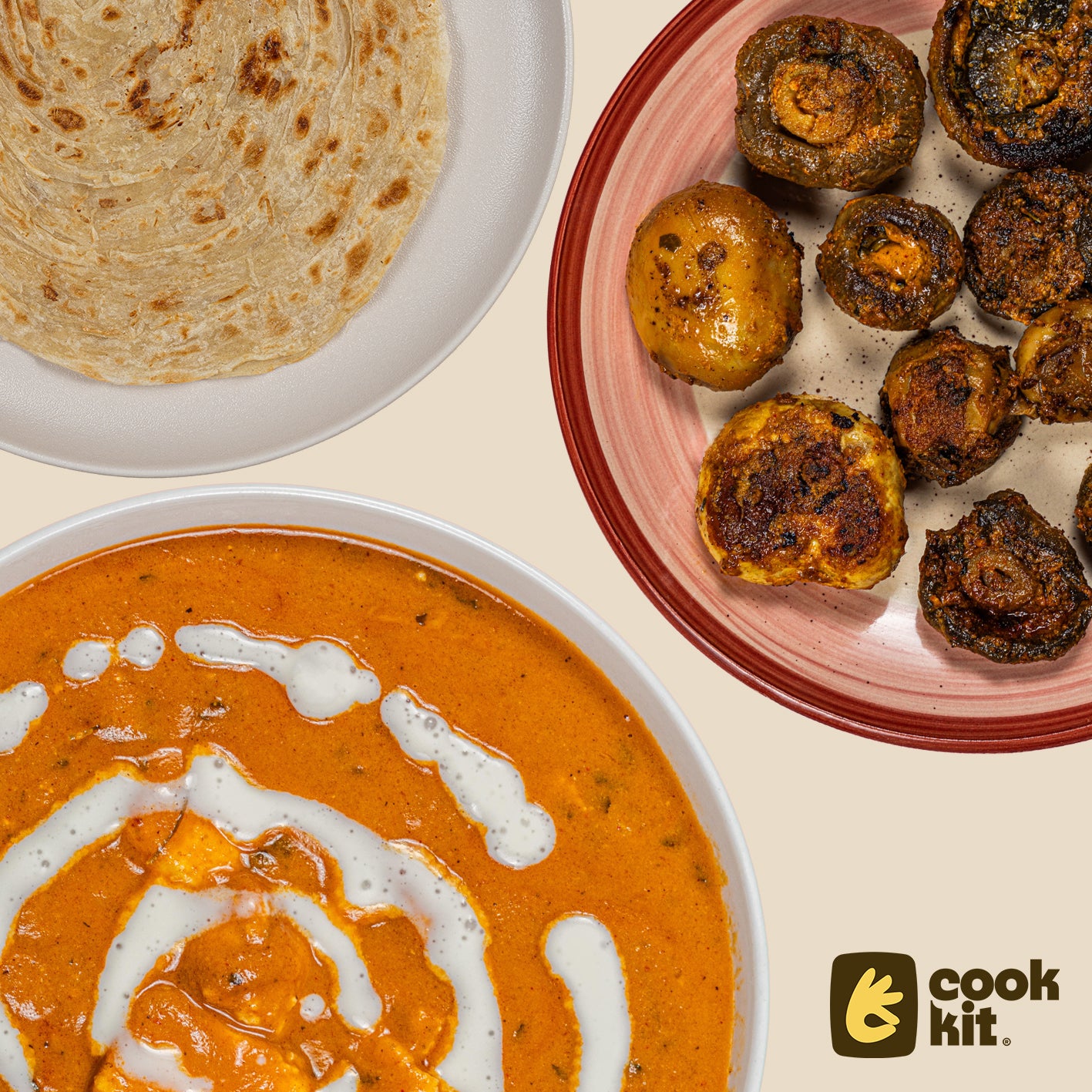 Mushroom Tikka + Paneer Makhani + Paratha
