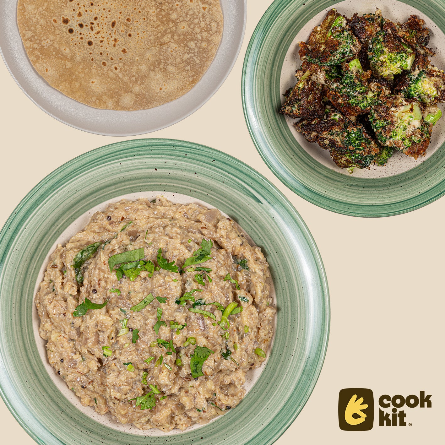 Malai Broccoli + Baigan Bharta (Maharashtrian Style) + Chapati