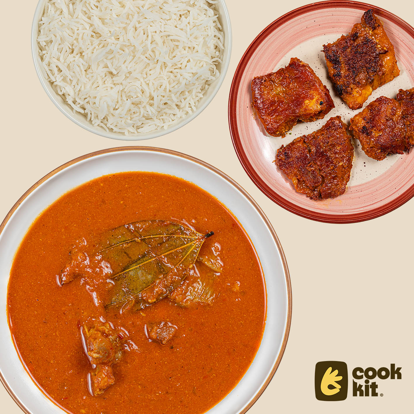 Mandovi Fish Fry + Homestyle Mutton Curry + Rice.