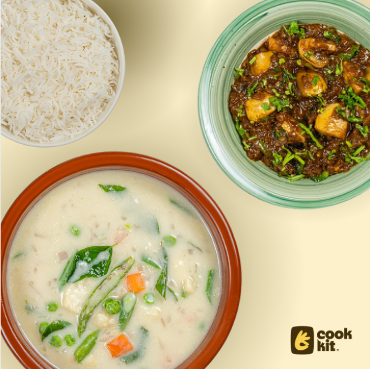 Mushroom Pepper Fry + Veg Kerala Style Stew + Rice.