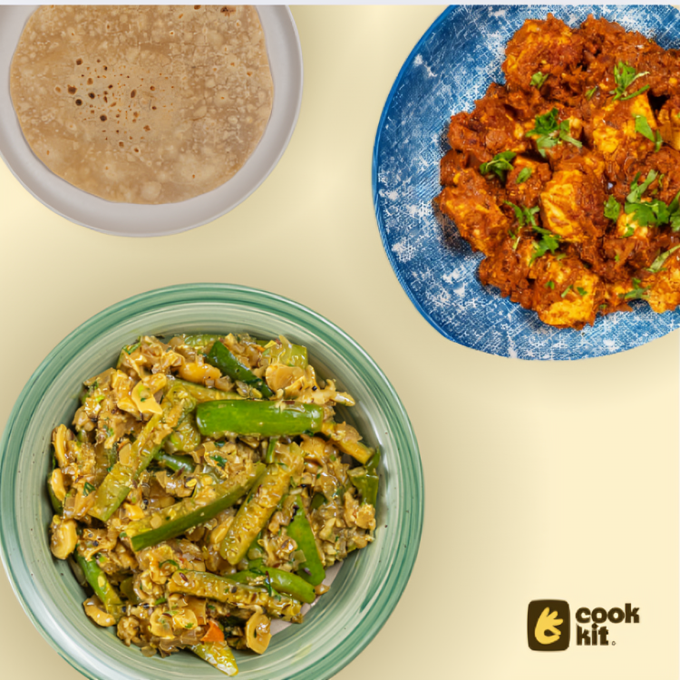 Paneer Kolhapuri Sukke + Tendli Cashew Dry sabzi + Chapati.