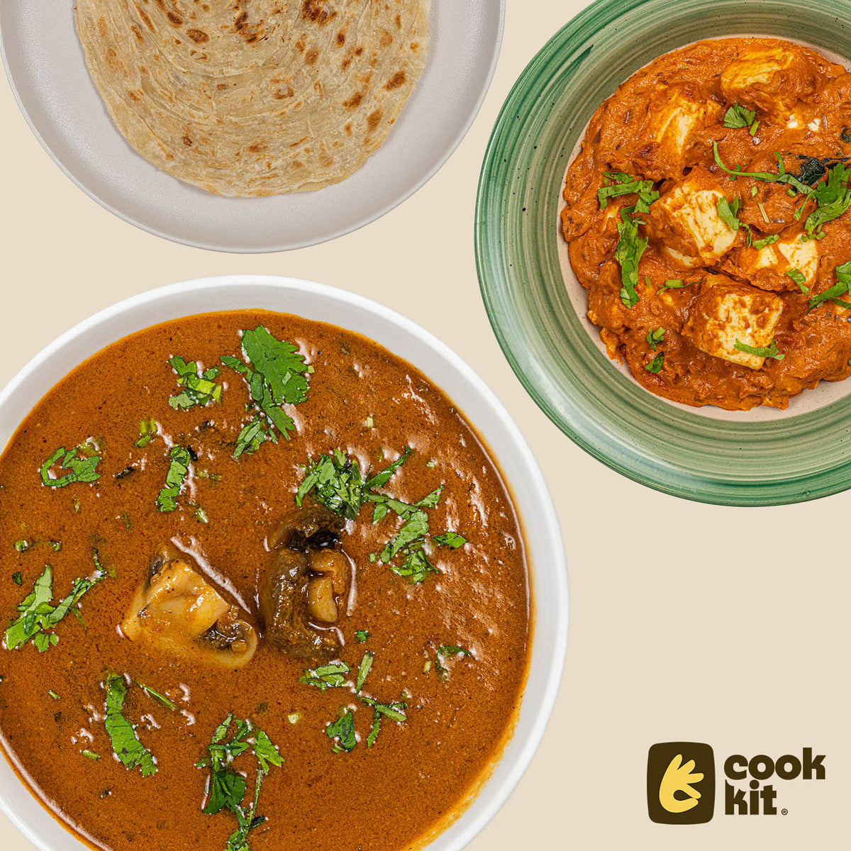 Veinchina Paneer + Mushroom Chettinad + Paratha