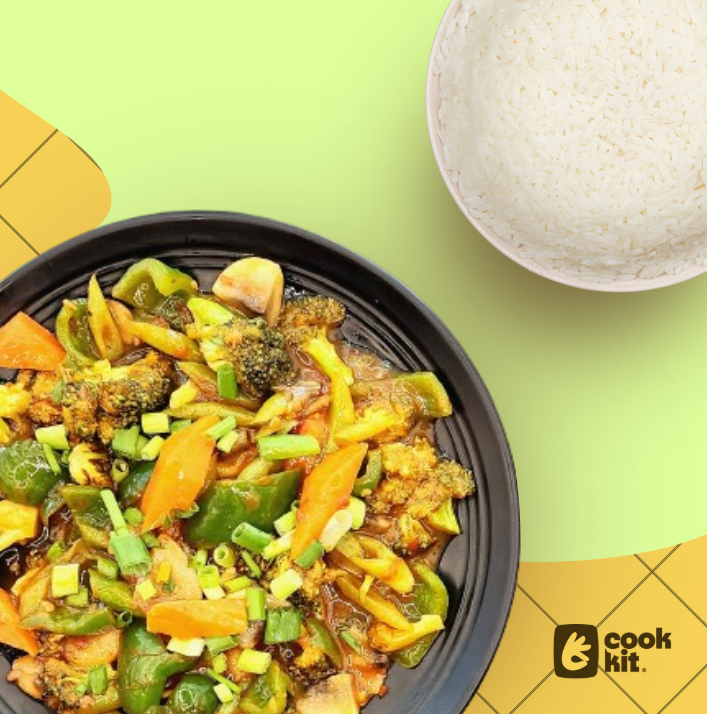 Veg Burnt Chilli Garlic Stir fry + Jasmine Rice