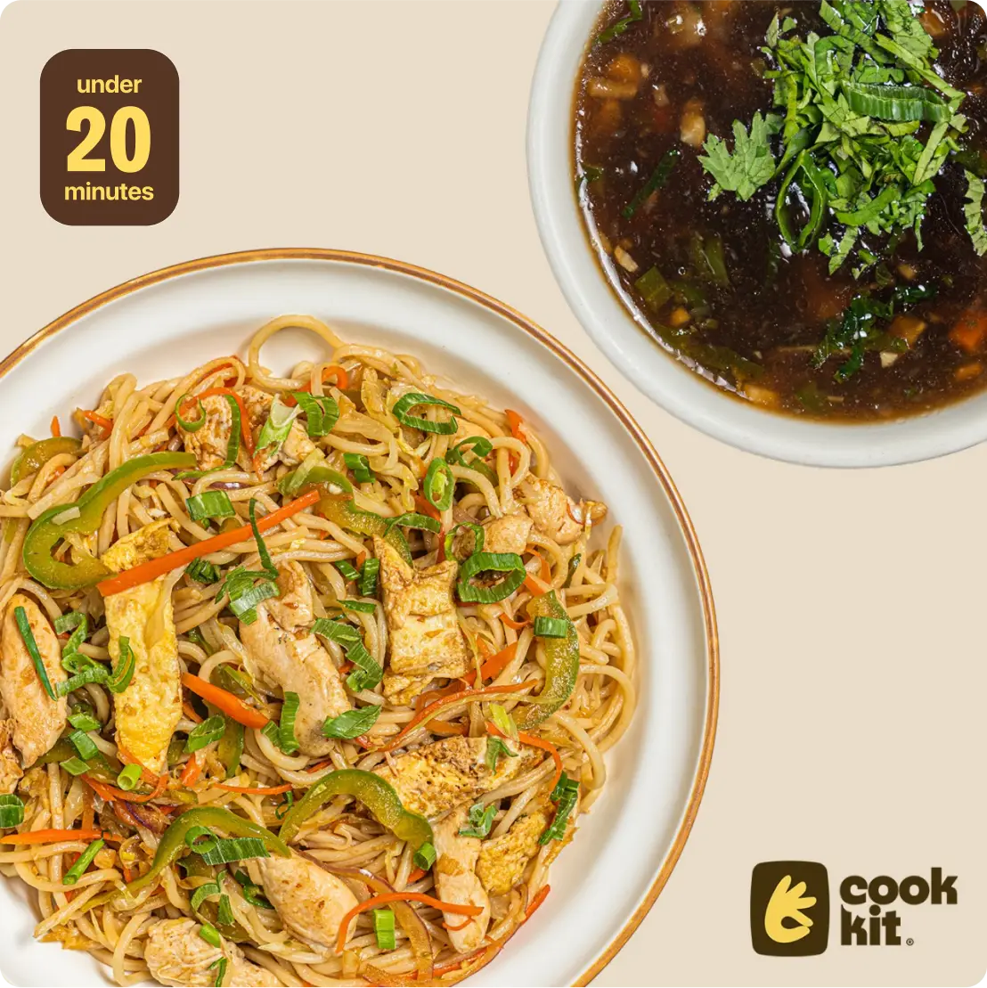 Veg Manchow Soup + Chicken Hakka Noodles.