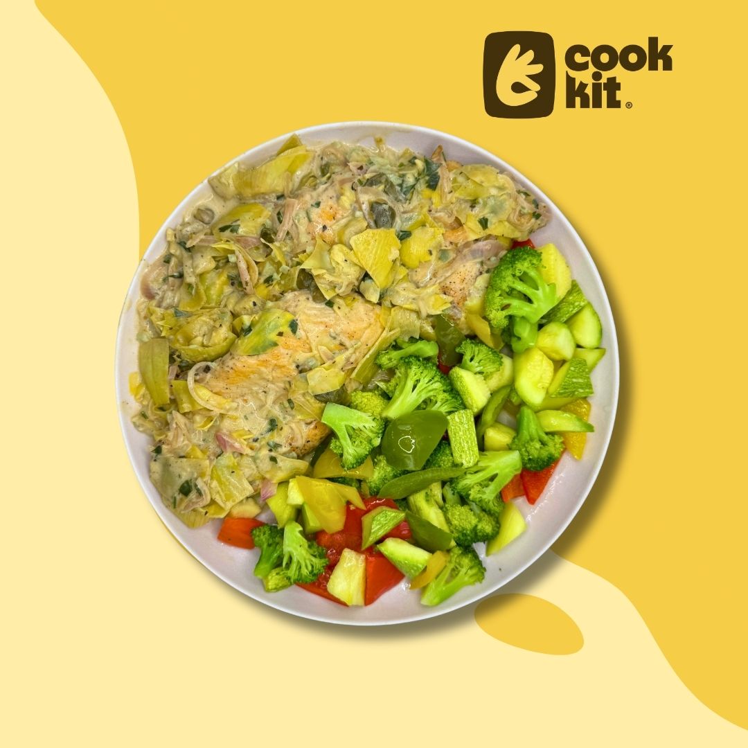 Chicken with Artichokes, Capers and Lemon Sauce with Grilled Veggies
