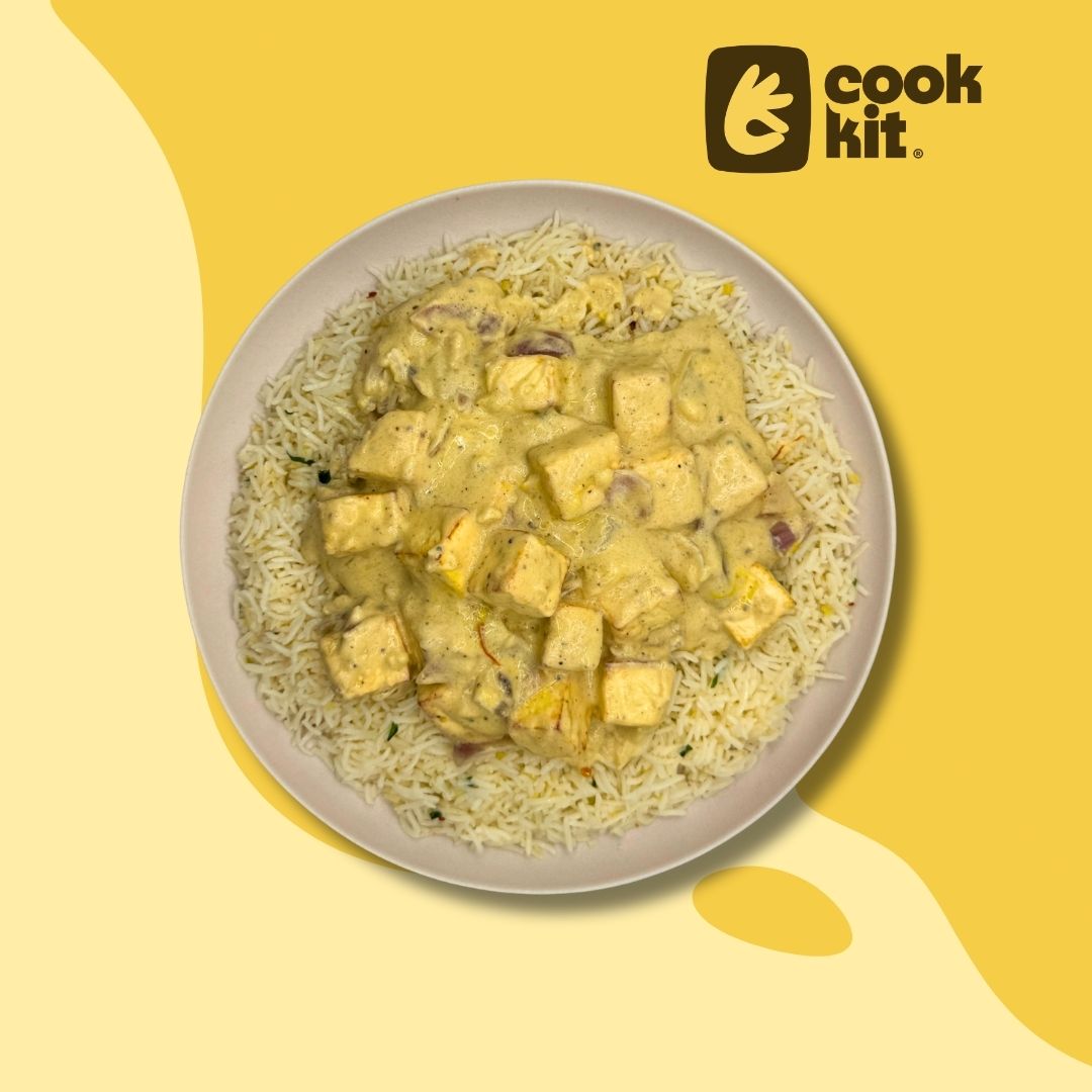 Paneer with Saffron Cream Sauce with Herb Rice
