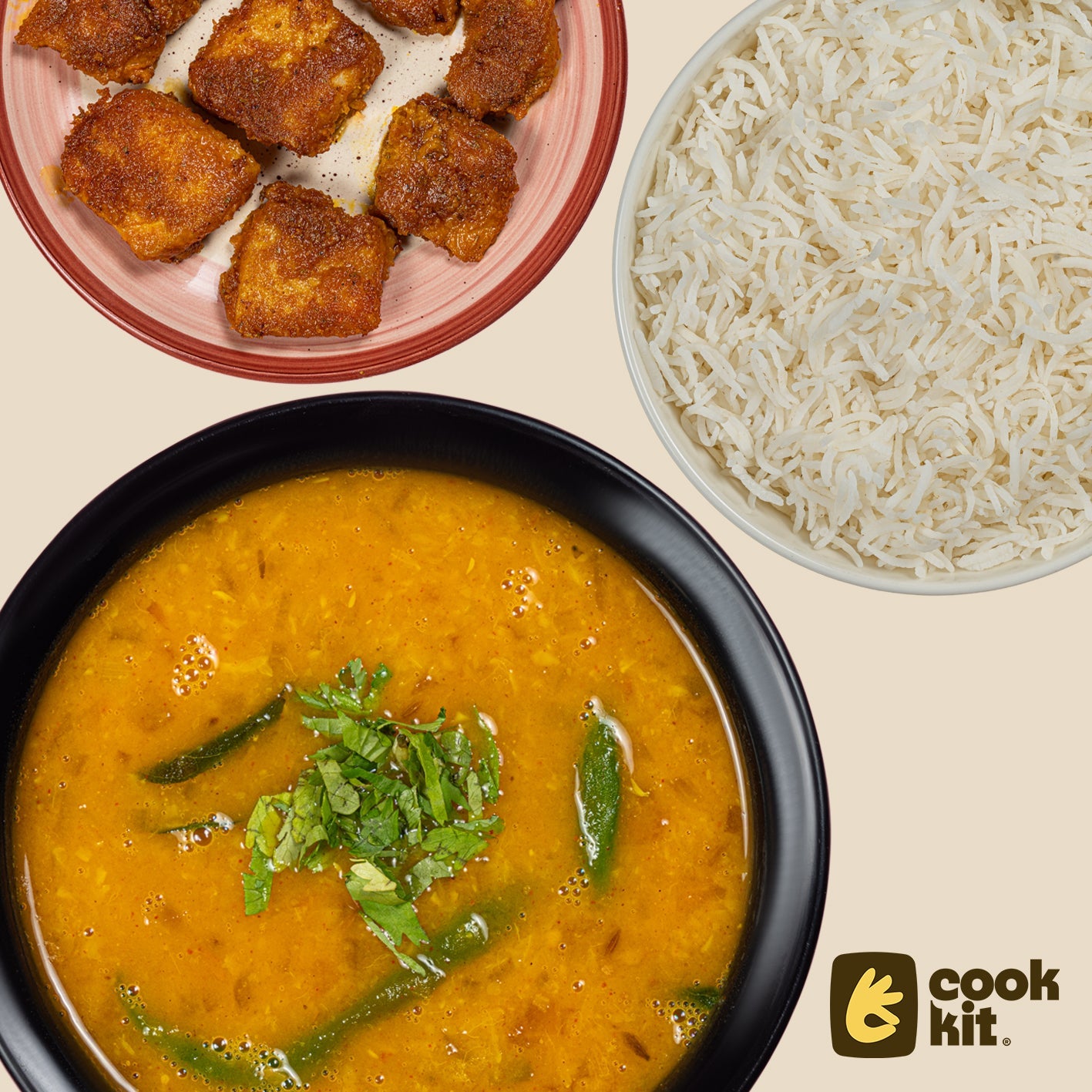 Amritsari Fish Tikka + Dal Fry + Rice.