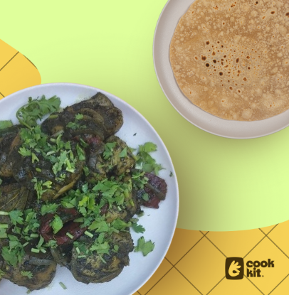 Black Seasame chicken + Chapati
