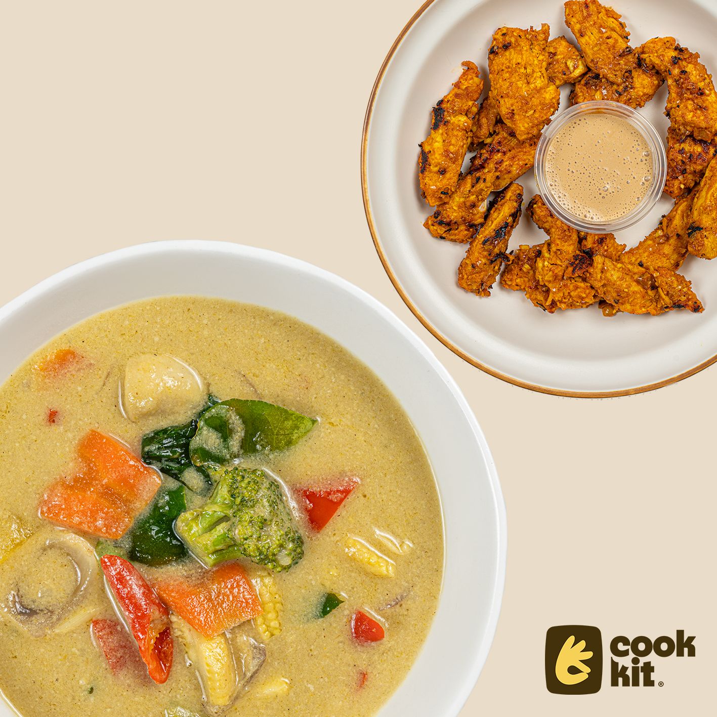 Chicken Satay + Veg Thai Green Curry + Jasmine Rice.
