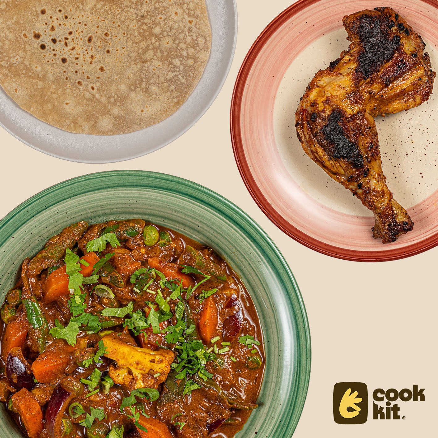 Chicken Tandoori Leg + Veg Kadai + Chapati.