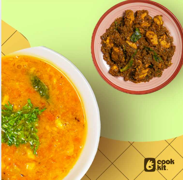 Chicken Pepper Fry + Tomato Pappu + Rice.