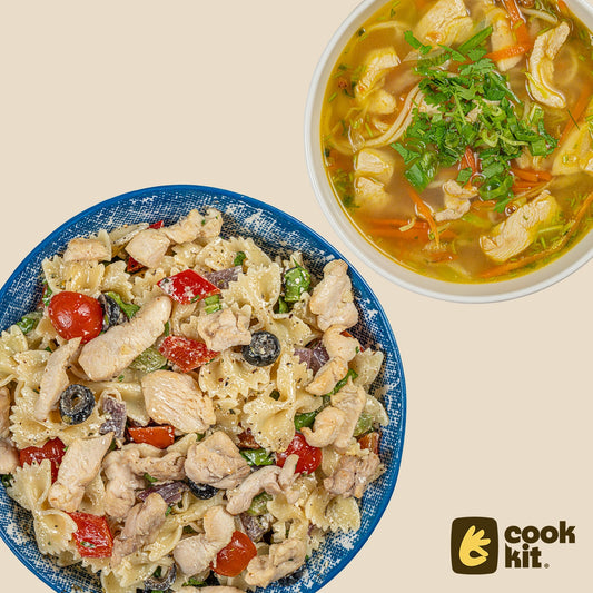 Chicken Thukpa + Chicken Pasta Salad.