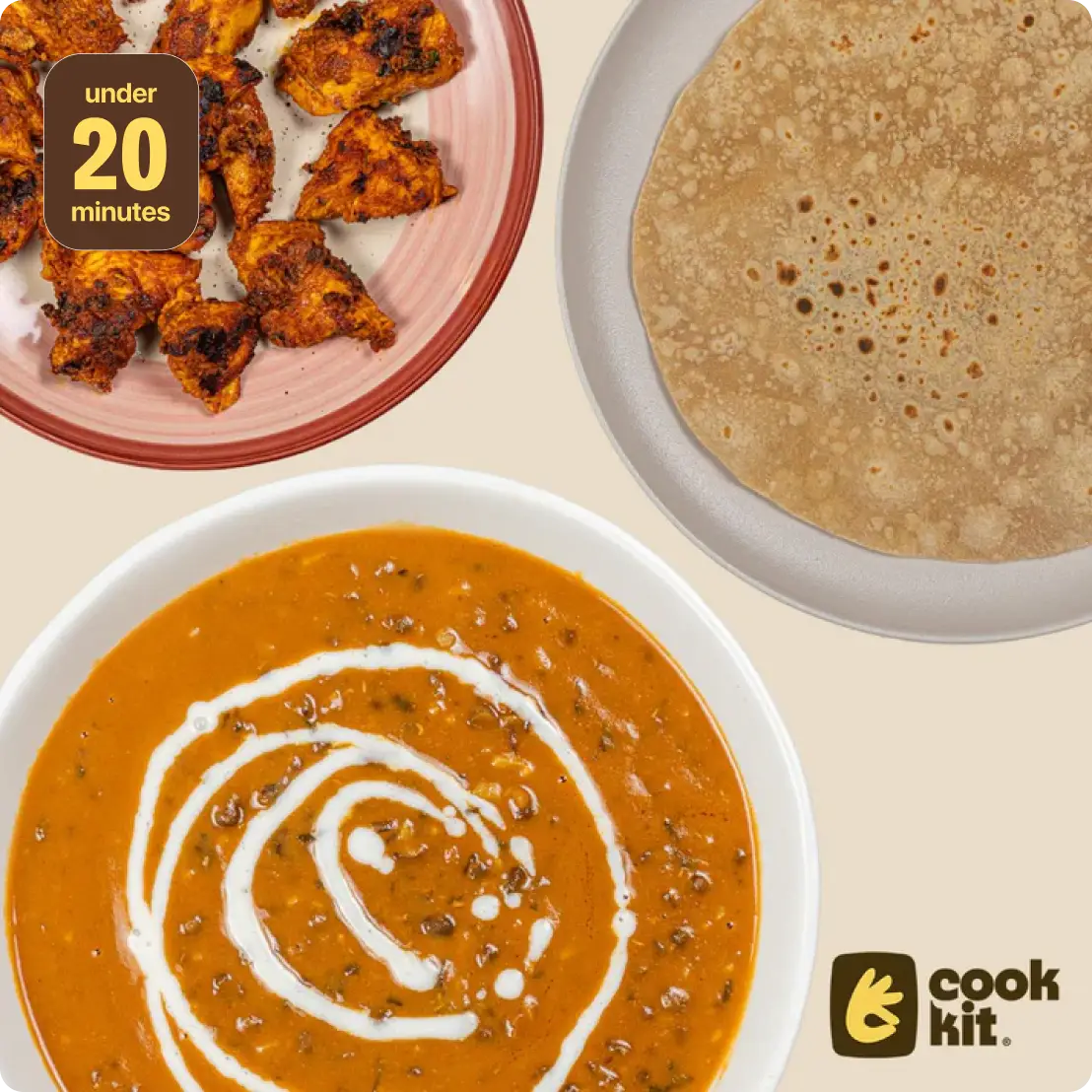 Chicken Tikka + Dal Makhani + Paratha.