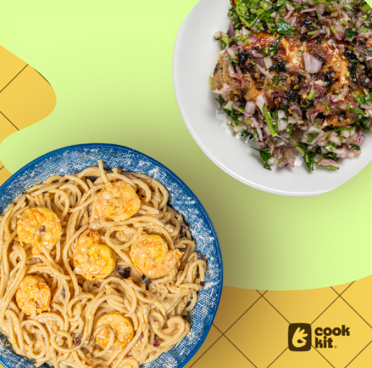 Chimichurri Chicken +  Alfredo Fettuccine (Butter Garlic Shrimp Pasta)