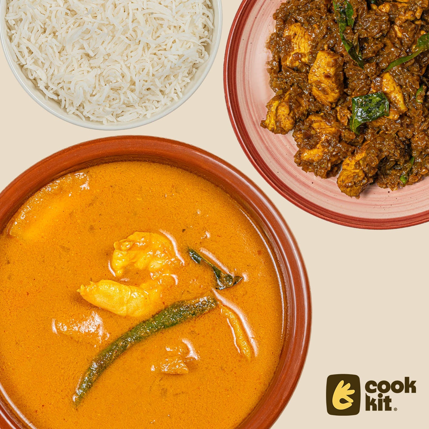 Chicken Pepper Fry + Prawn Raw Mango Curry + Rice.