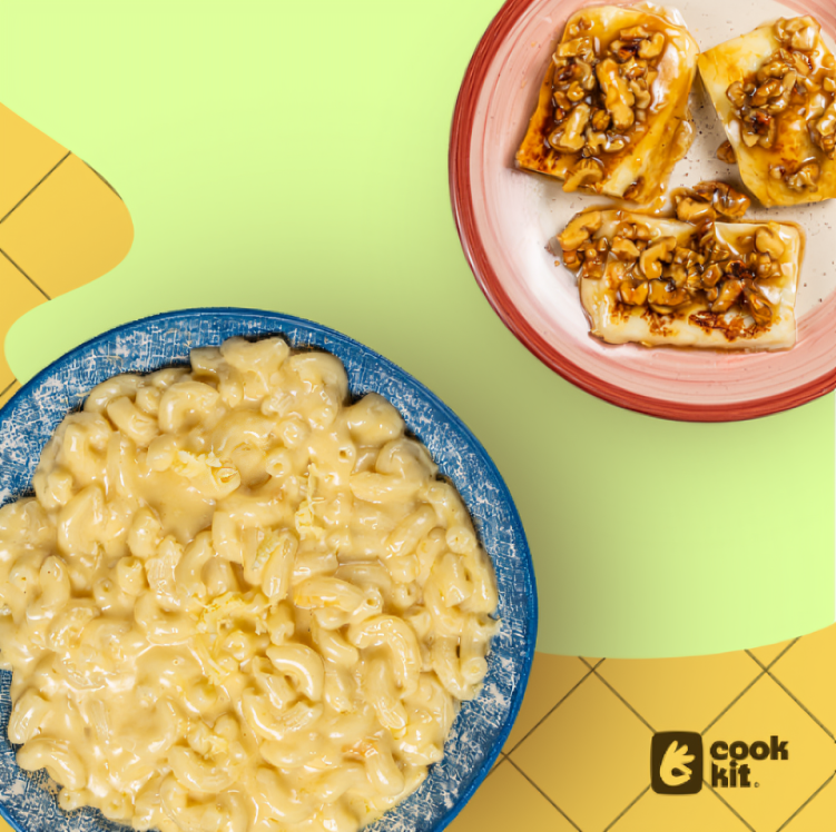 Grilled Halloumi with Honey and Walnuts + Truffle Mac and Cheese.