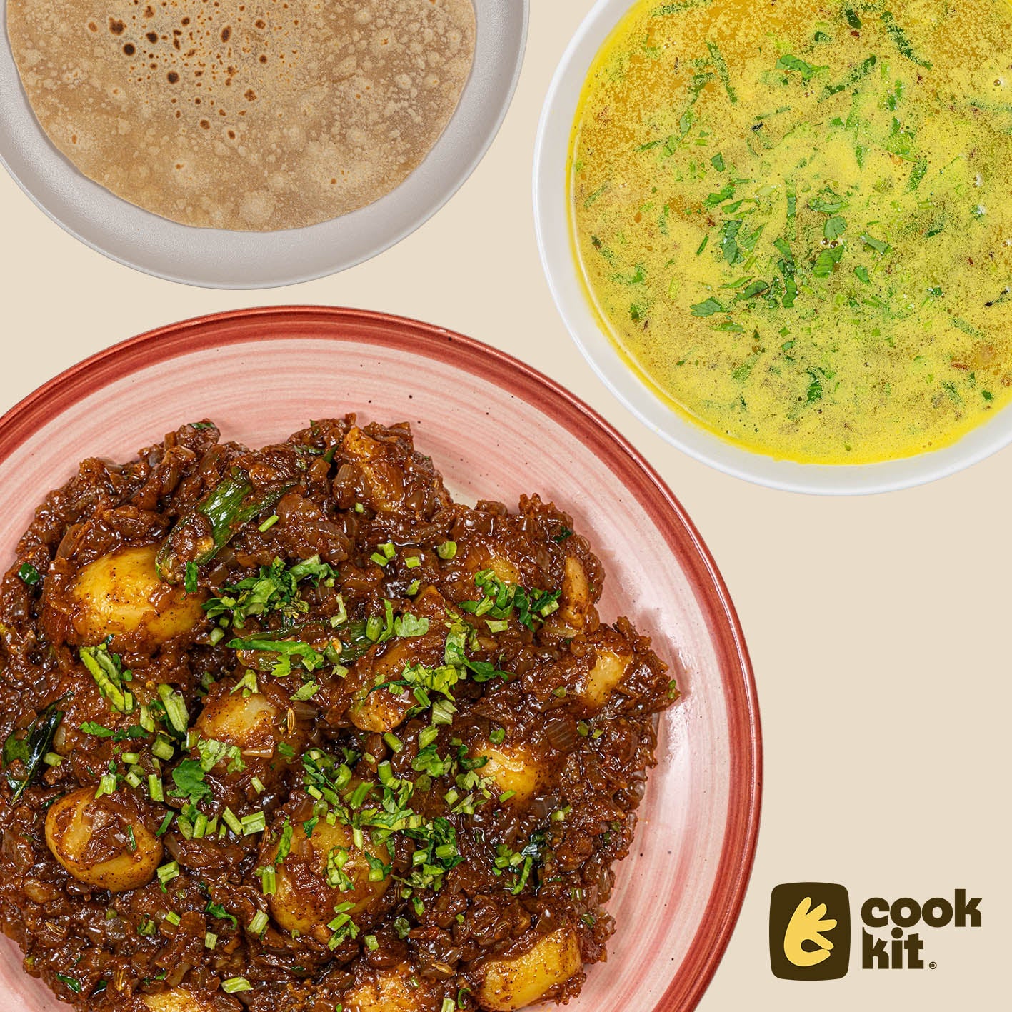 Hyderabadi Murg Soup + Baby Potato Roast + Chapati.