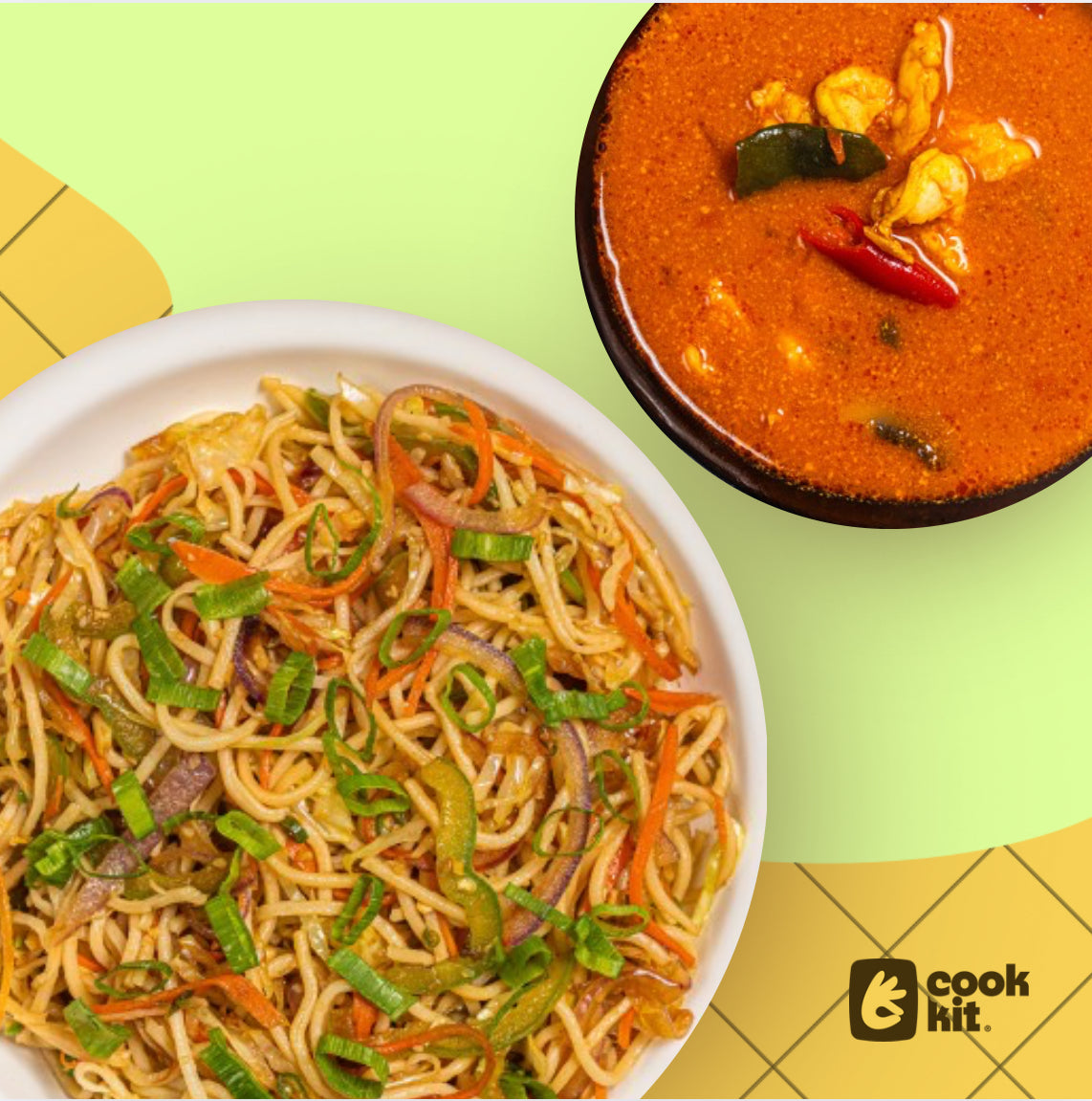 Prawns Tom Yum + Veg Hakka Noodles