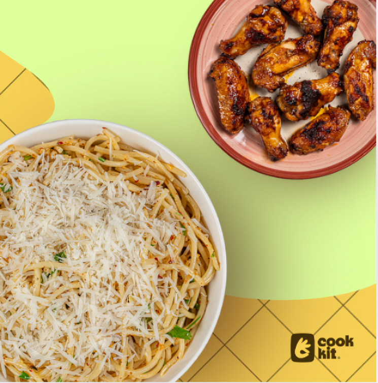 Korean BBQ Wings + Spaghetti Aglio Olio.