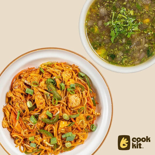 Lemon Coriander Veg + Chicken Schezwan Noodles
