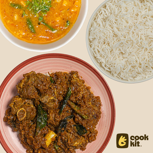 Mutton Pepper Fry + Tomato Pappu + Rice.