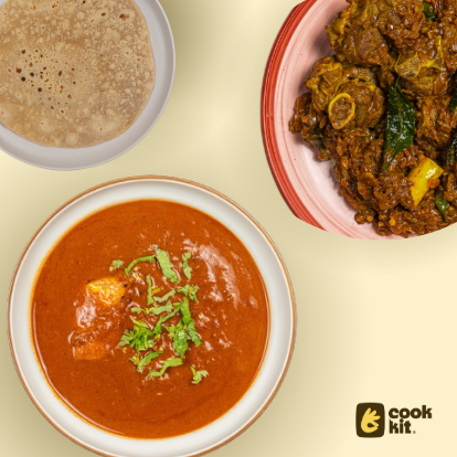 Mutton Pepper Fry + Chicken Tambda Rassa + Chapati.