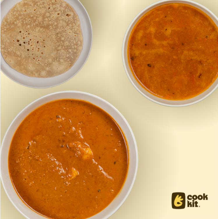 Mutton Rassam + Chicken Xacuti + Chapati.