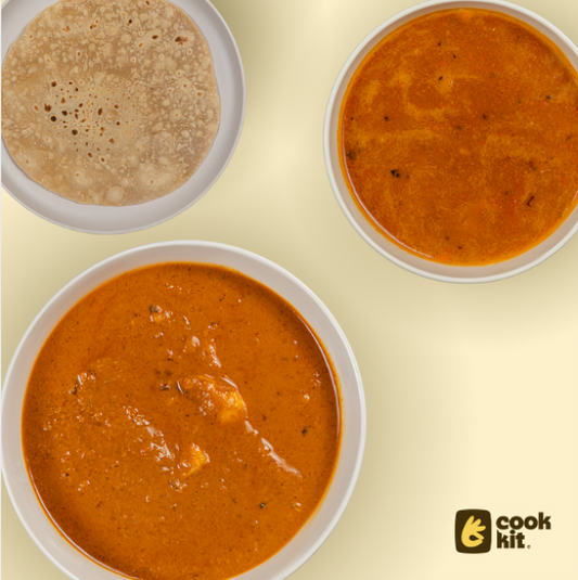 Mutton Rassam + Chicken Xacuti + Chapati.