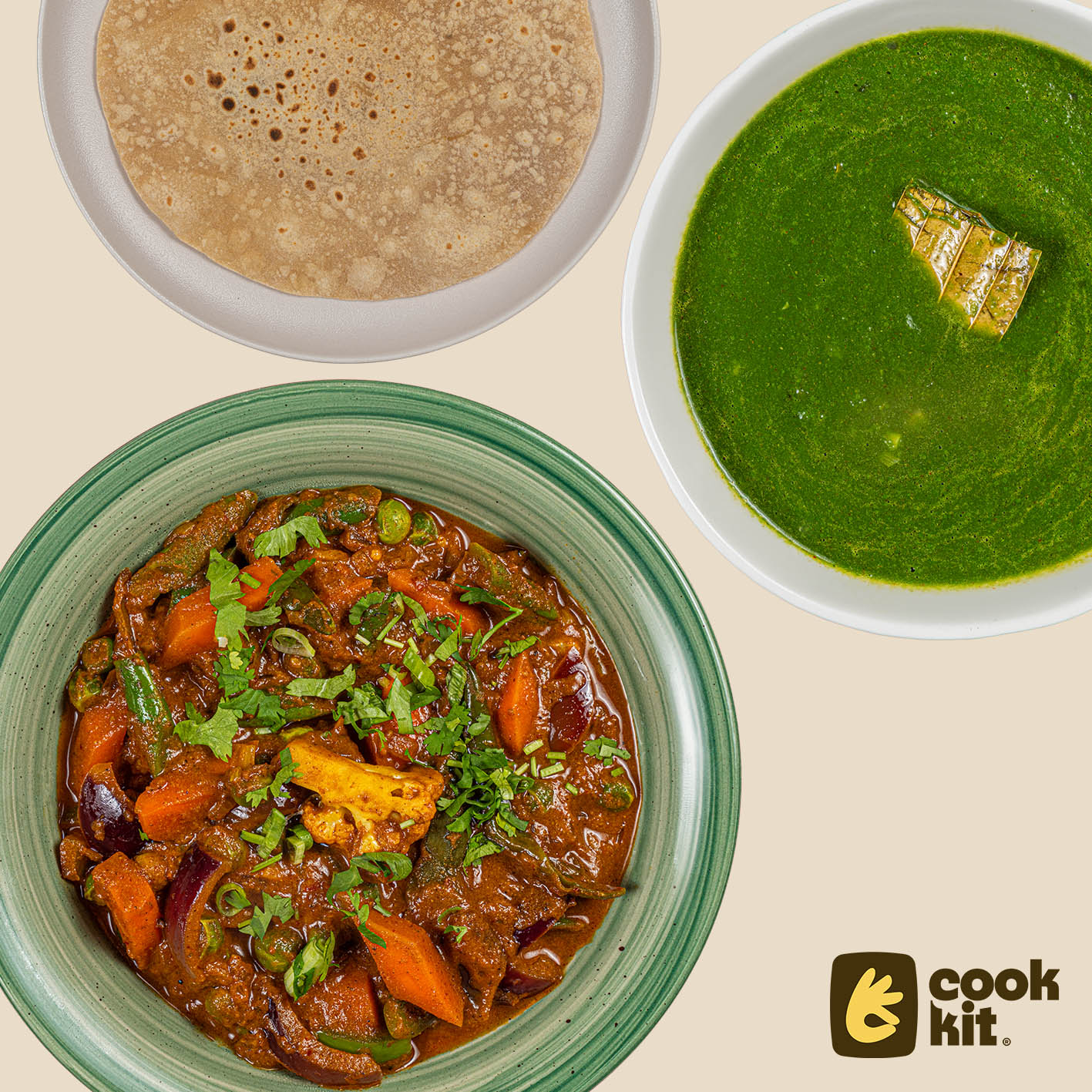 Palak Shorba + Veg Kadai + Chapati.