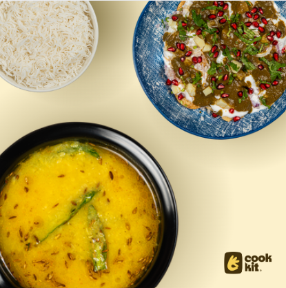 Paapdi Chaat + Sadhe Varan + Rice.