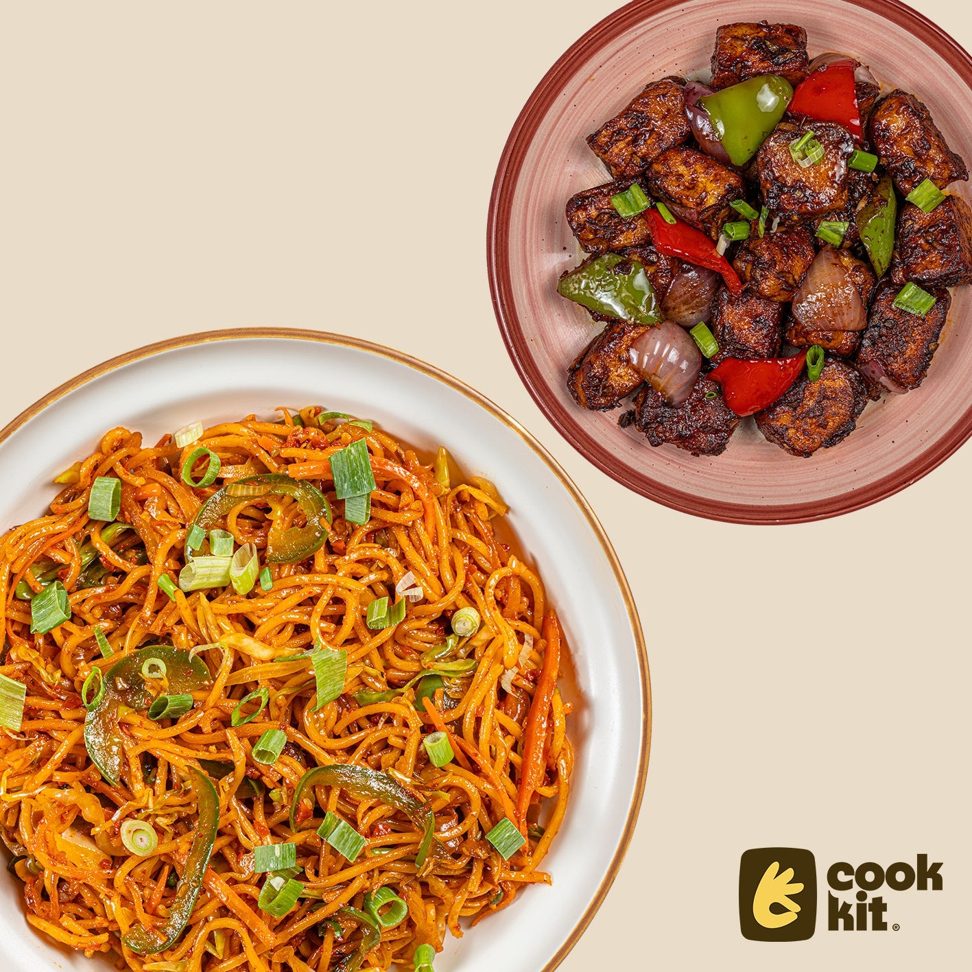 Paneer Chilli + Veg Szechuan Noodles.