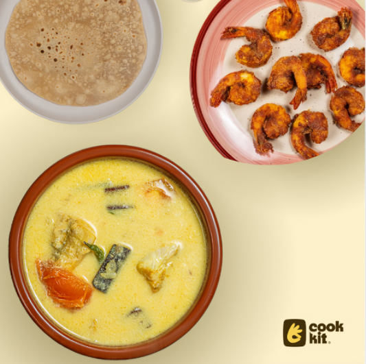 Prawns Malvani Fry + Fish Moilee + Rice
