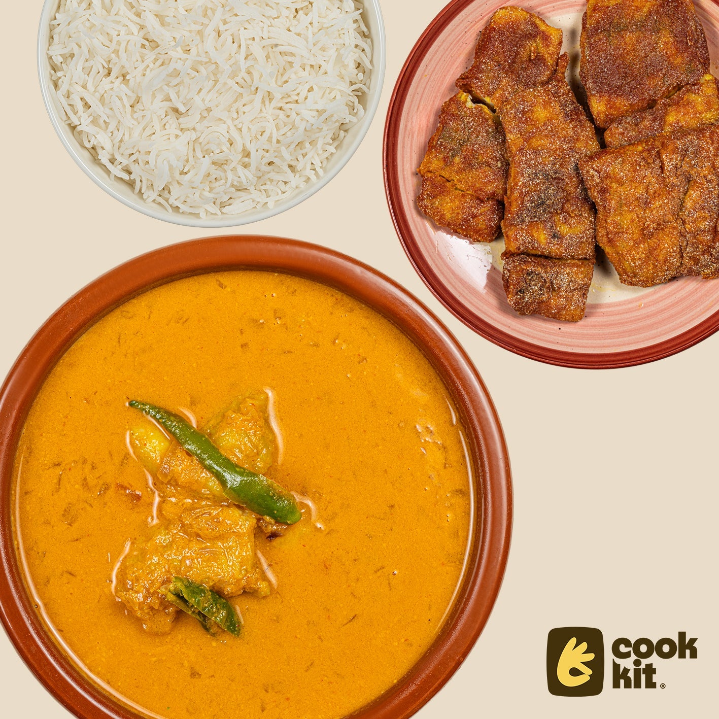 Rawa Chonak Fry + Goan Fish Curry + Rice.