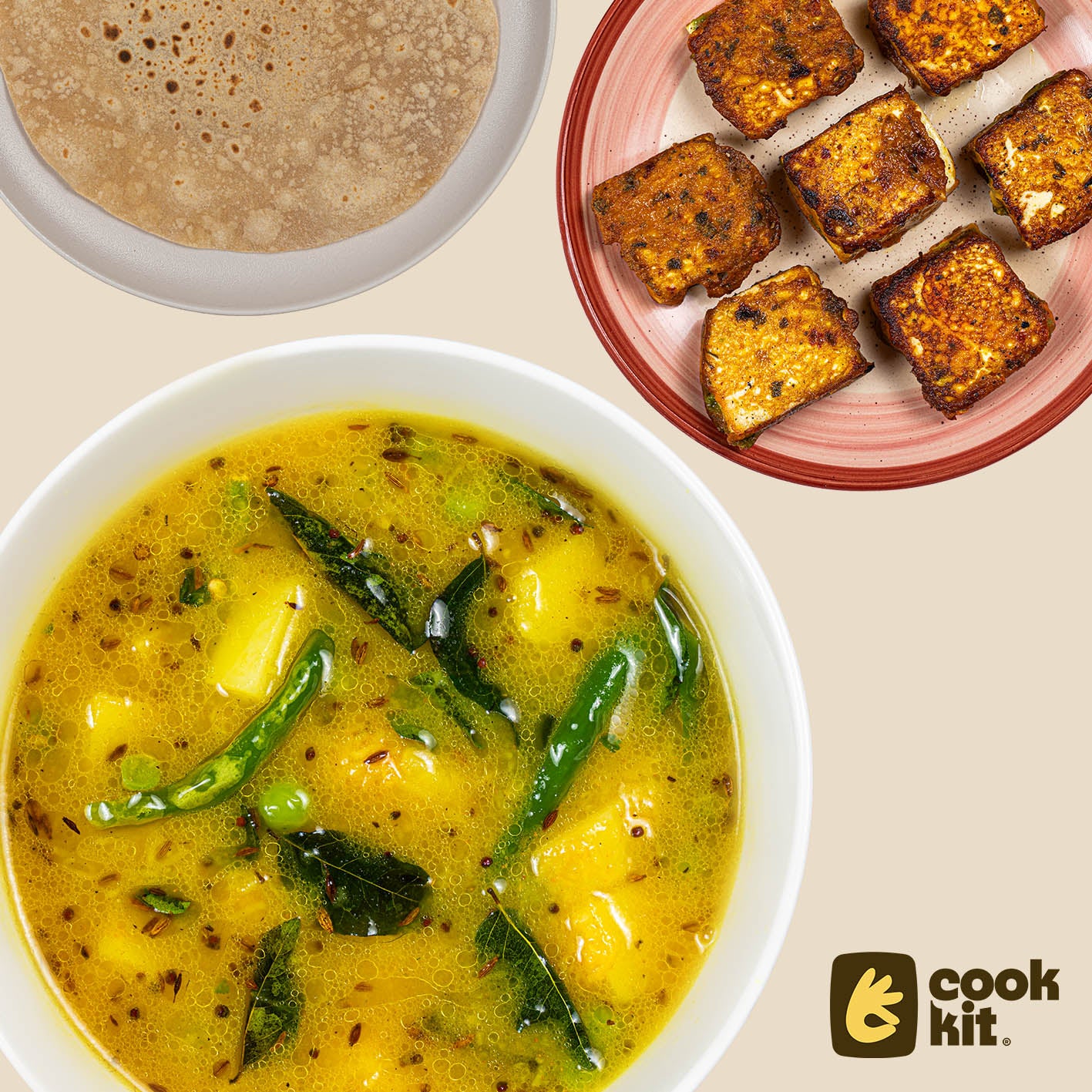 Stuffed Paneer tawa + Batata Watana Curry + Chapati