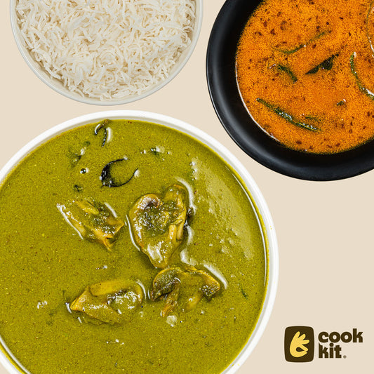 Tomato Saar + Mushroom Malabar Curry + Rice