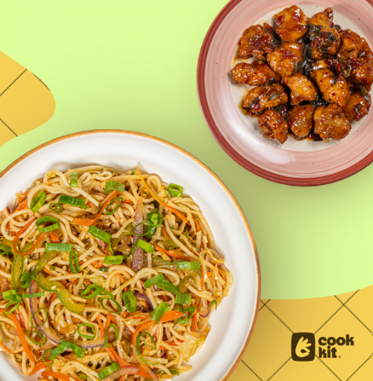 Thai Hot Basil Chicken + Veg Hakka Noodles