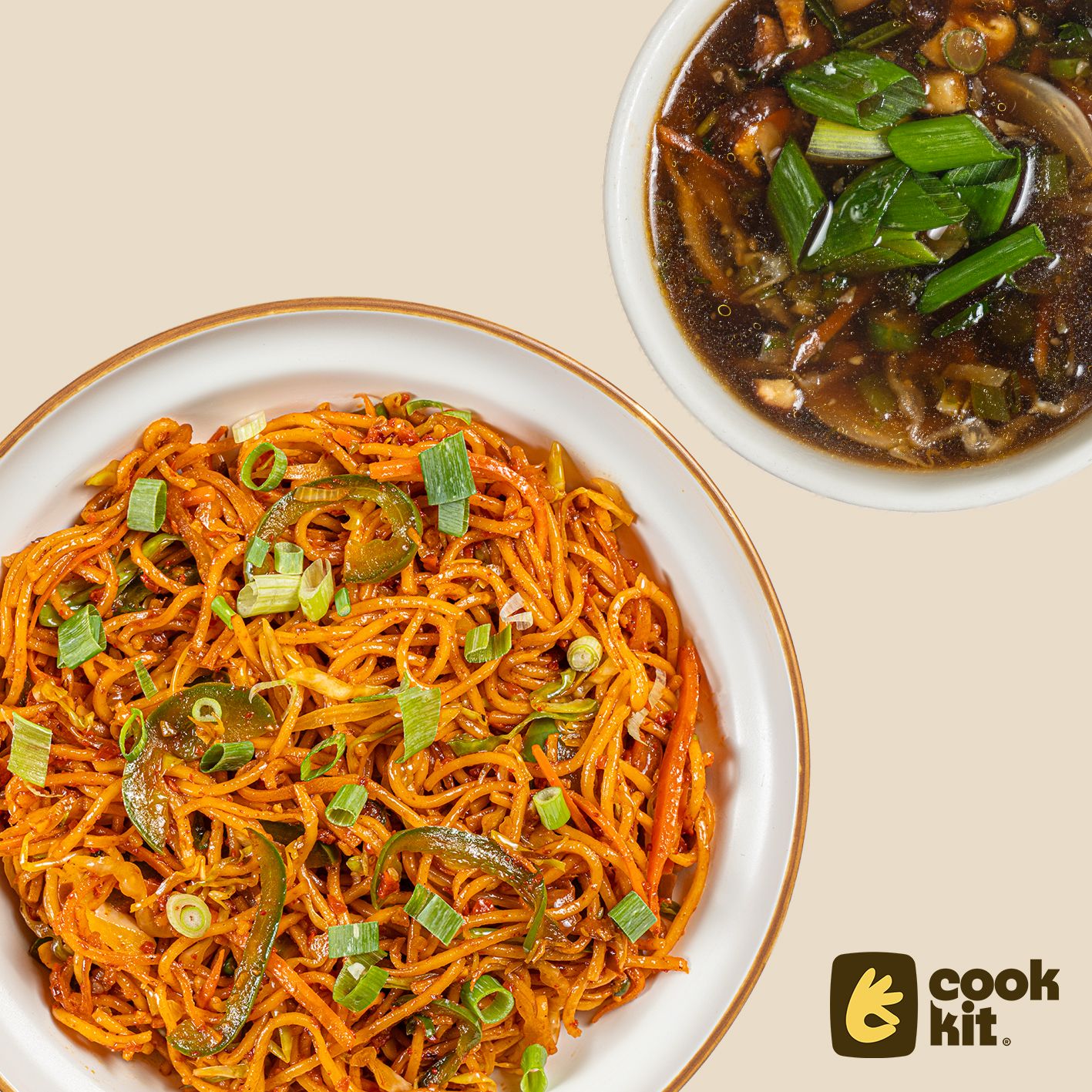 Veg Hot & Sour Soup + Veg Schezwan Noodles.
