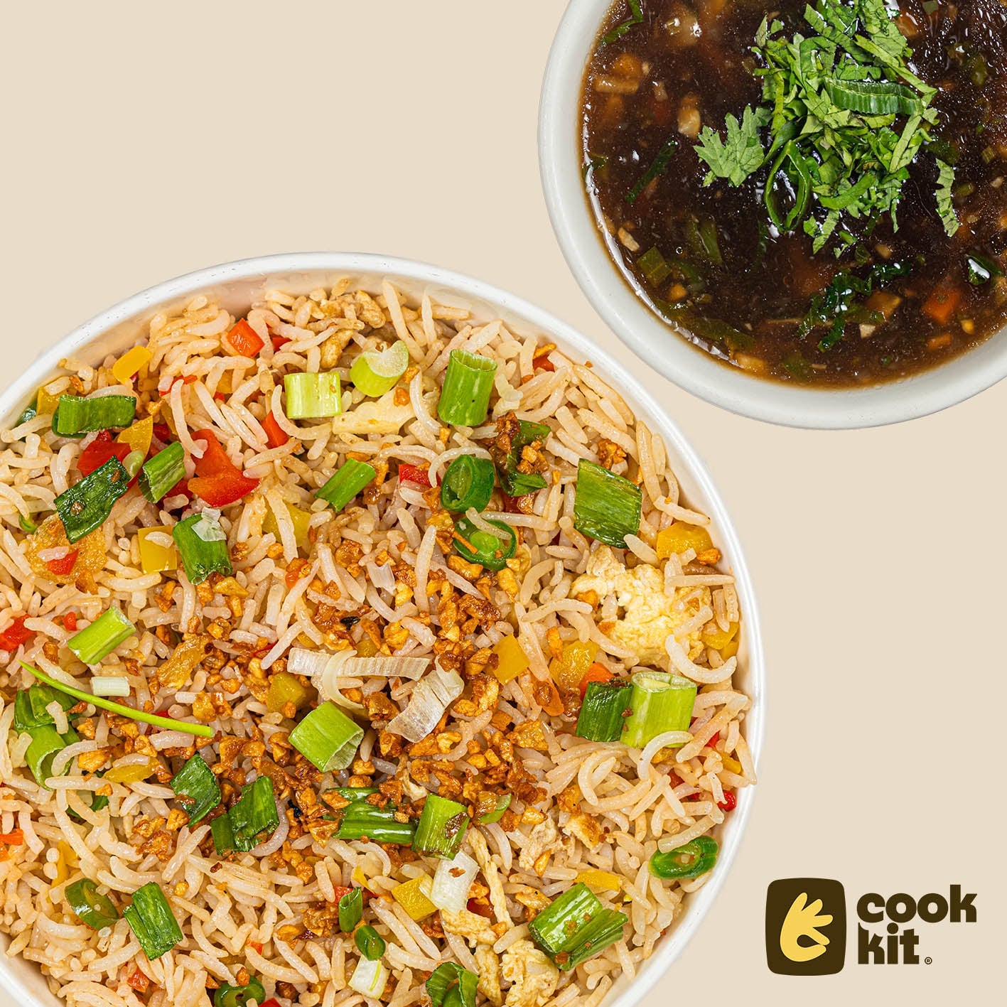 Veg Manchow Soup + Veg Burnt Garlic Fried Rice.