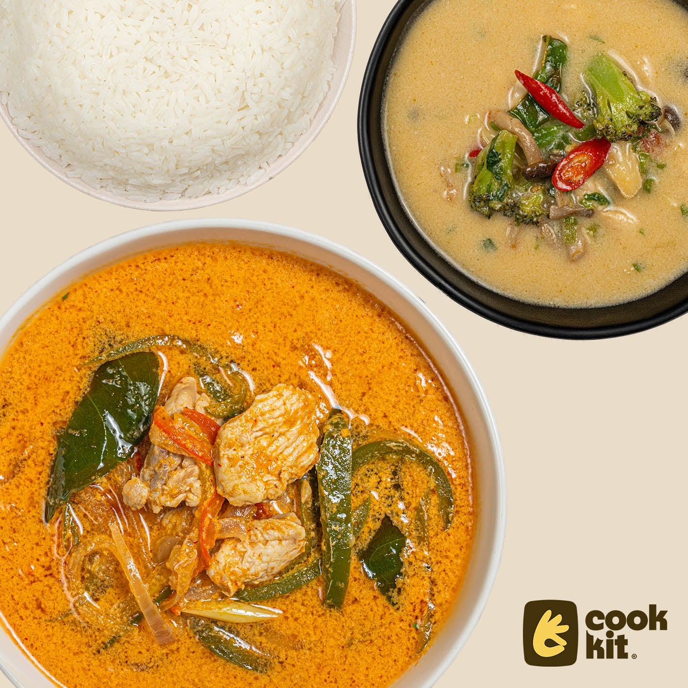 Veg Tom Kha Soup + Chicken Thai Red Curry + Jasmine Rice.