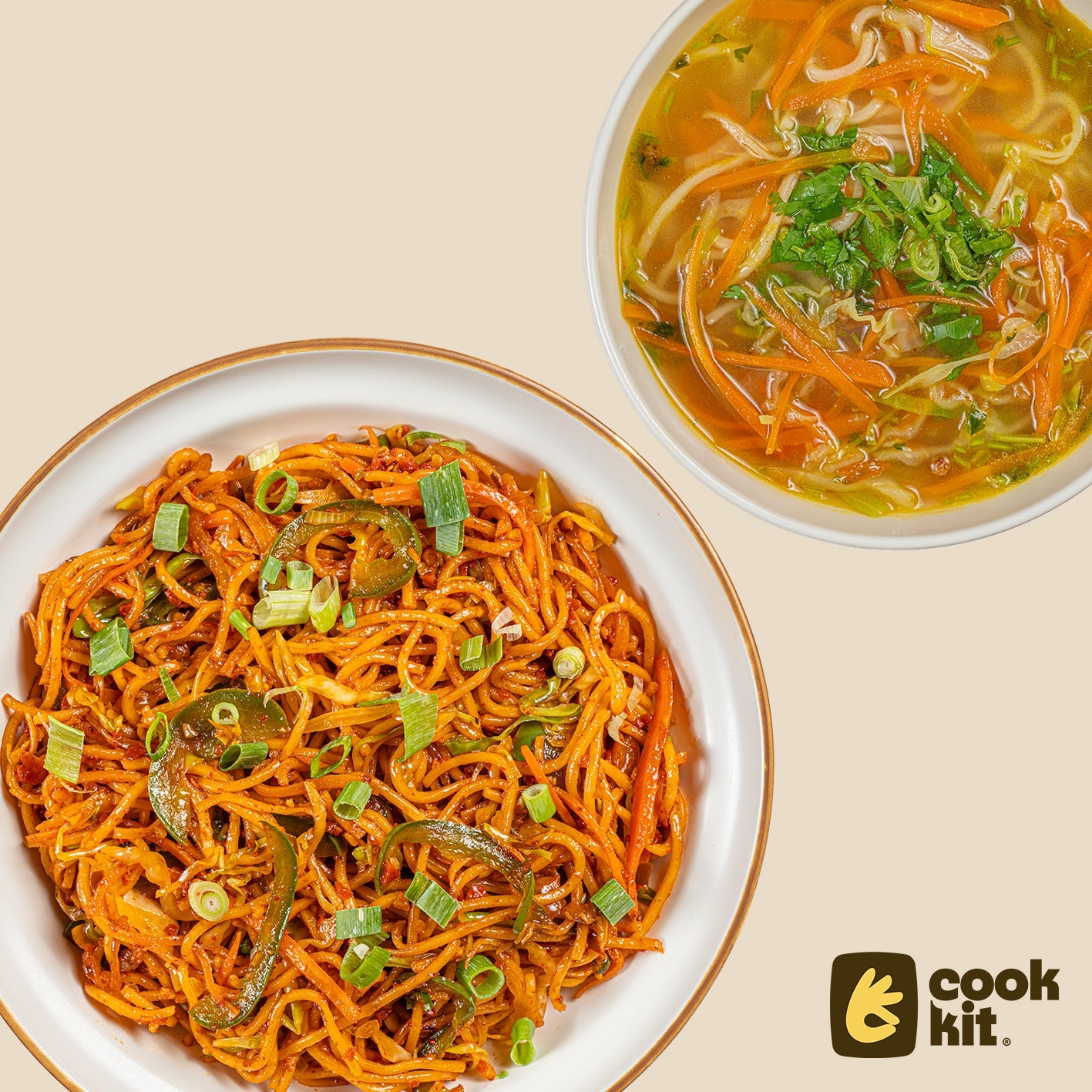 Veg Thukpa + Veg Schezwan Noodles.