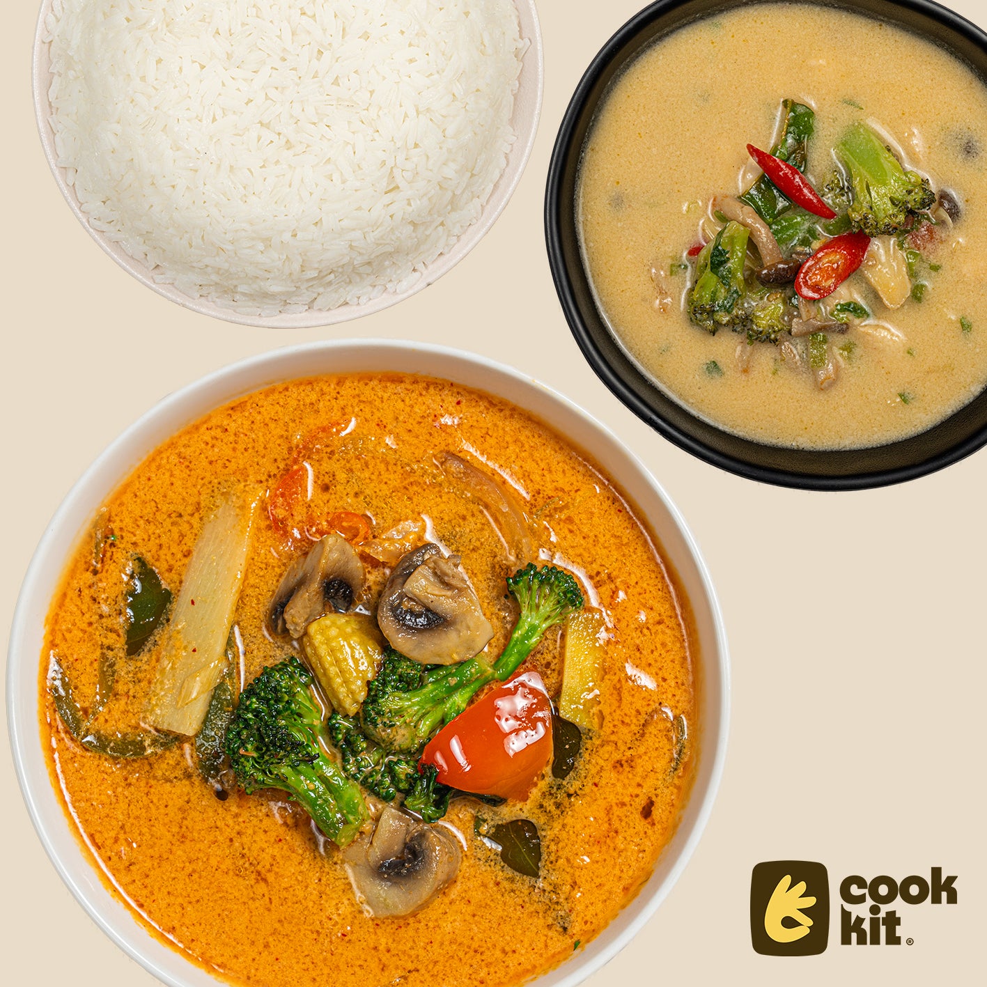 Veg Tom Kha Soup + Thai Red Curry Veg + Jasmine Rice