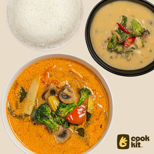 Veg Tom Kha Soup + Thai Red Curry Veg + Jasmine Rice.