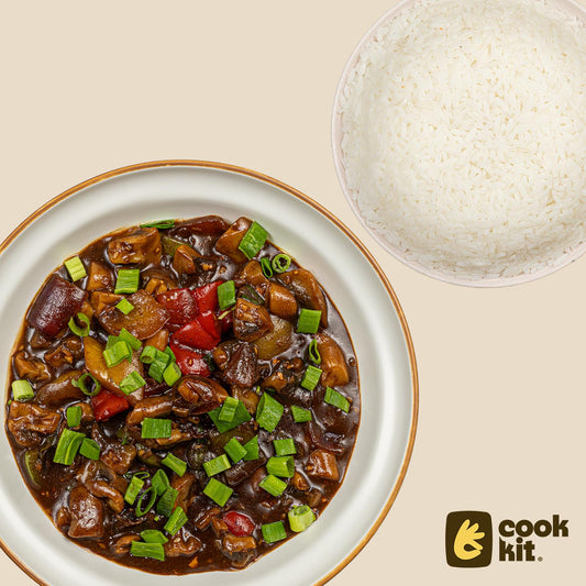 Mushroom Black Bean Sauce Stir fry + Jasmine rice