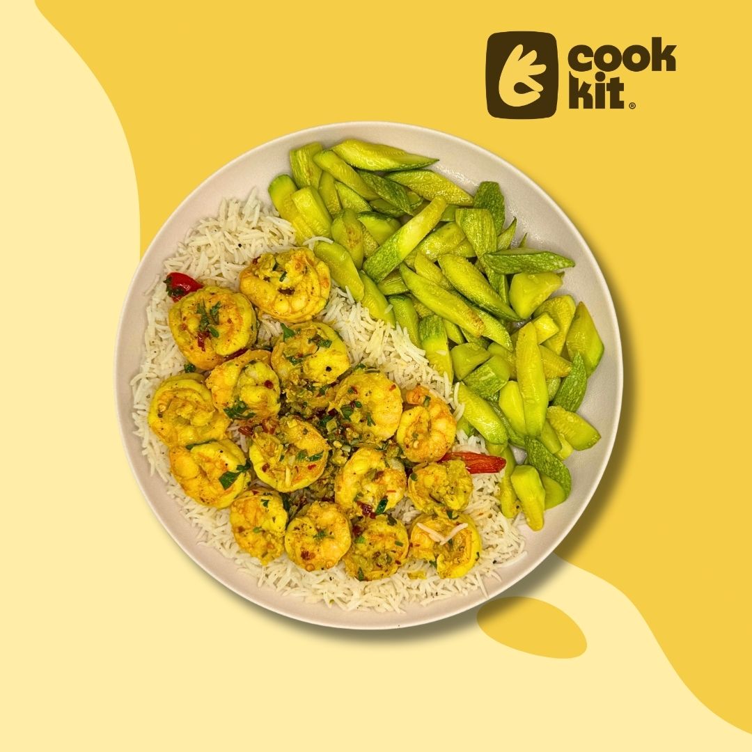 Chilli Lemon Shrimp with Zucchini and Buttered Rice